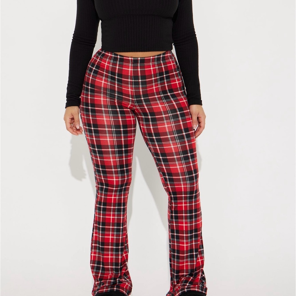 NWT Fashion Nova Anastasia plaid pant red black combo.